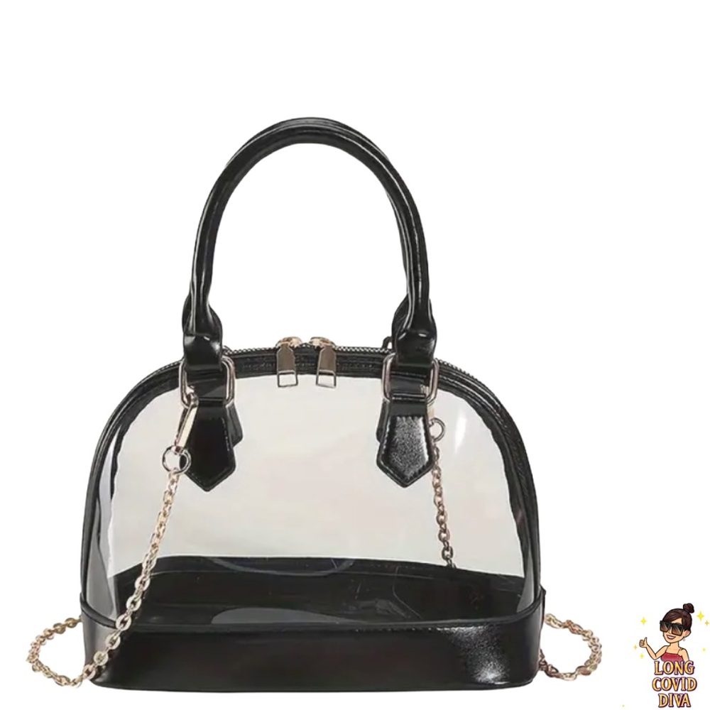 🫧🖤NWT/Black & Transparent PVC SoftShell Crossbody Bag w/ Chain Strap &Handle➕🆓🎁
